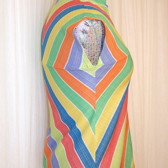 1970s Vintage Size XS/S Handmade Rainbow Stripe Sleeveless Top V Neckline Blouse - Picture 3 of 3